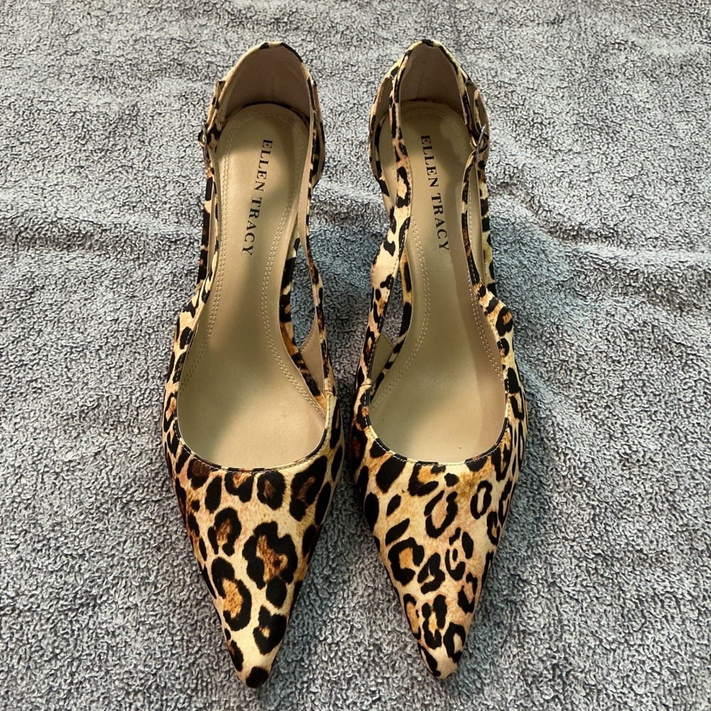 Ellen Tracy Echo Leopard Print Kitten Heel Pumps Pointed Toe Size 8.5M